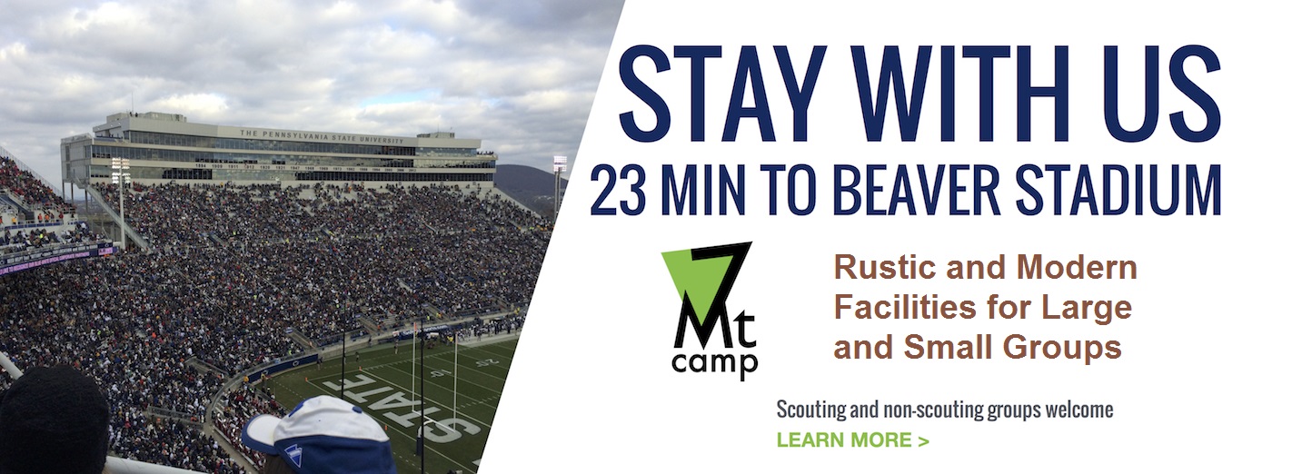 Stay with us, 23 minutes to Beaver Stadium, Scouting and non-scouting groups welcome